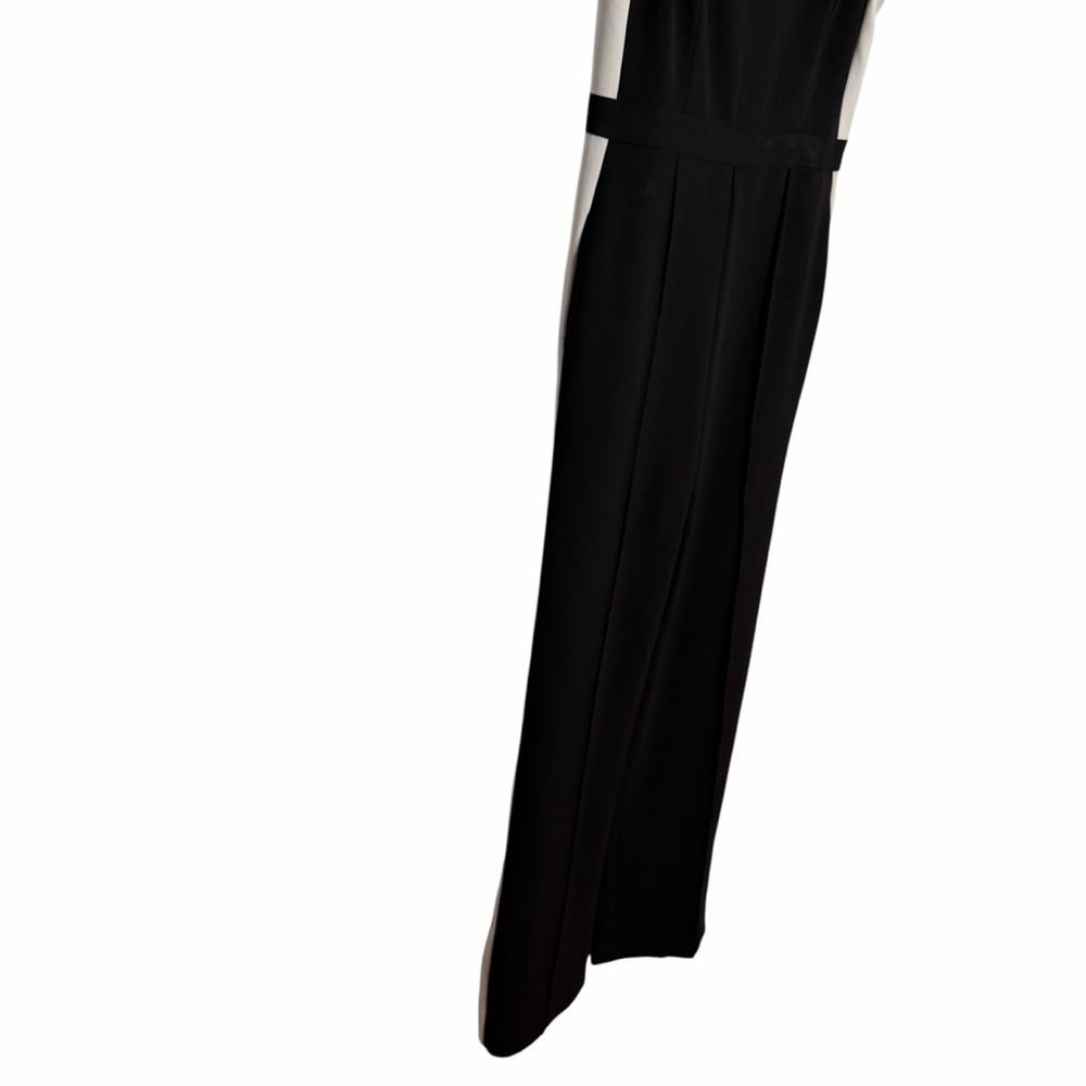 Donna Morgan Black Sleeveless V-neck White Stripe Sides Jumpsuit Size 12 - Picture 4 of 11